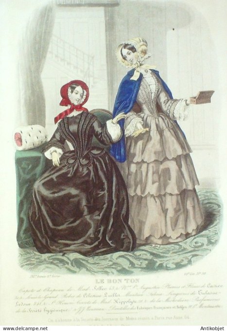 Gravure Mode Le Bon Ton 1849 16 # 38 (aquarelle old fashion plate)