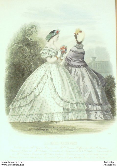 Gravure Les Modes Parisiennes 1862 #1011 Robes en Jersey Maison Gagelin