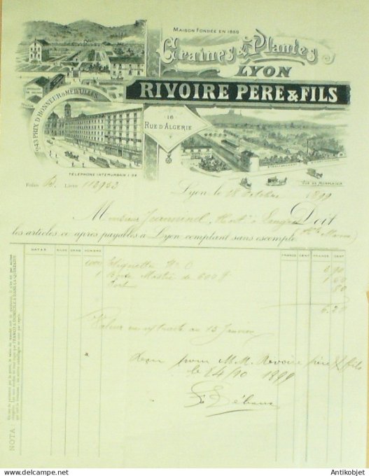 Facture Rivoire Père fils (graines & plantes) 1899 Lyon (69)