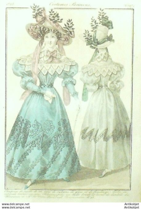 Gravure Mode Costume Parisien 1828 # 2597 (eau forte old Fashion plate