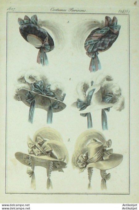 Costume Parisien 1827 # 2475 Bérets velours chapeaux pluche