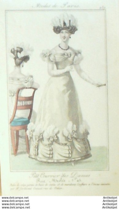 Gravure Mode Courrier des Dames 1825 #  289 (eau forte old Fashion plate)