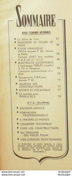 R.T Automobile Simca Aronde P60 Deluxe & étoile Camions UNIC 165 # 1960