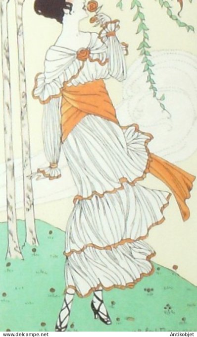 Gravure de mode Costume Parisien 1914 pl.159 DAMMY Robert Robe mousseline