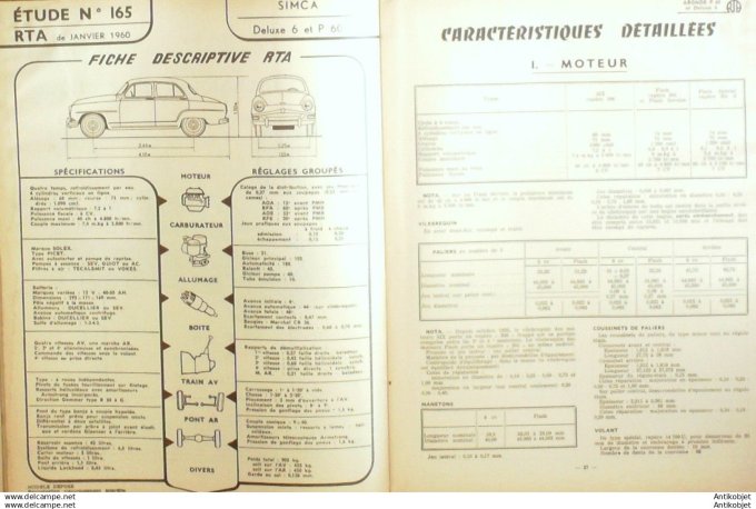 R.T Automobile Simca Aronde P60 Deluxe & étoile Camions UNIC 165 # 1960