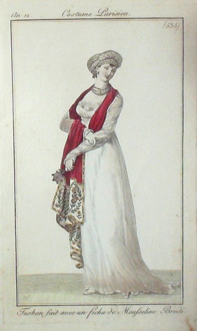 Gravure Mode Costume Parisien 1804 an 12 # 535 (eau forte old Fashion plate