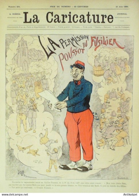 La Caricature 1884 #234 Permission du fusilier Poussot Draner Canne Sorel Job Trock