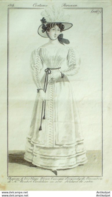 Costume Parisien 1824 # 2267 Blouze tunique d'Organdy Cordelière