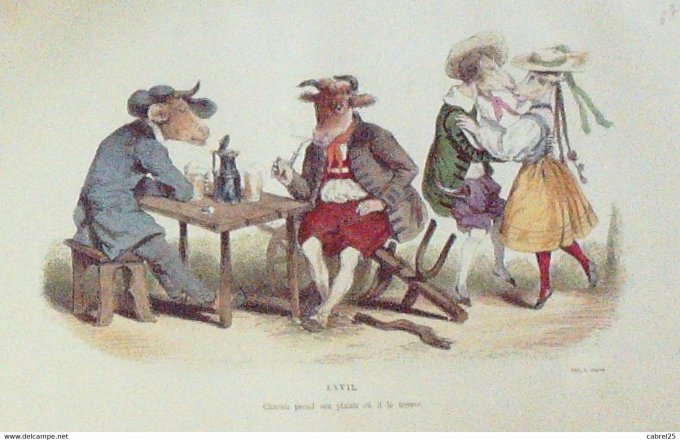 Grandville "Les Métamorphoses du jour" LXVII Vache Bélier Chèvre 1847