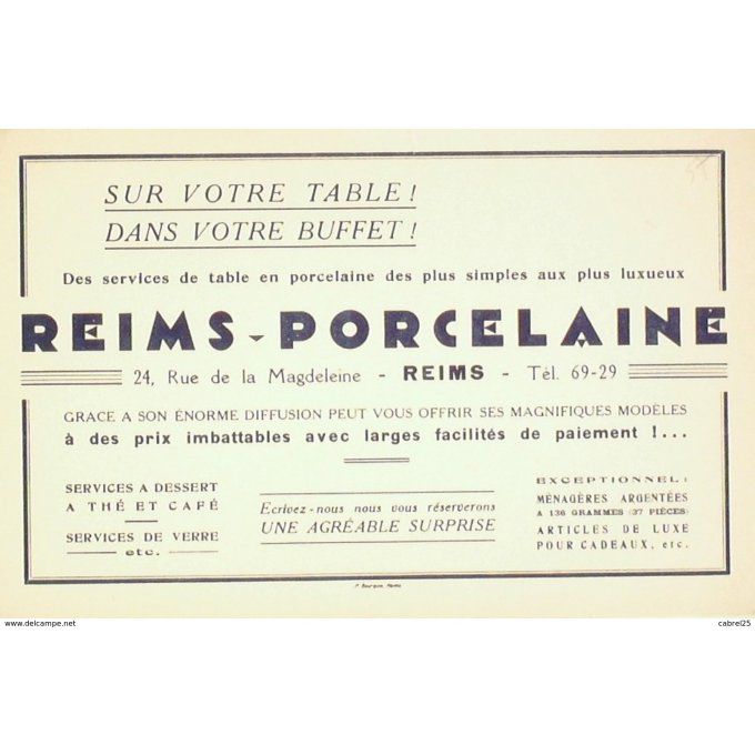 Buvard REIMS Porcelaine