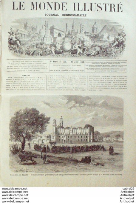 Le Monde illustré 1864 n°366 Mexico Japon Yokohoma Usa New York Pologne Lopinsky Danemark