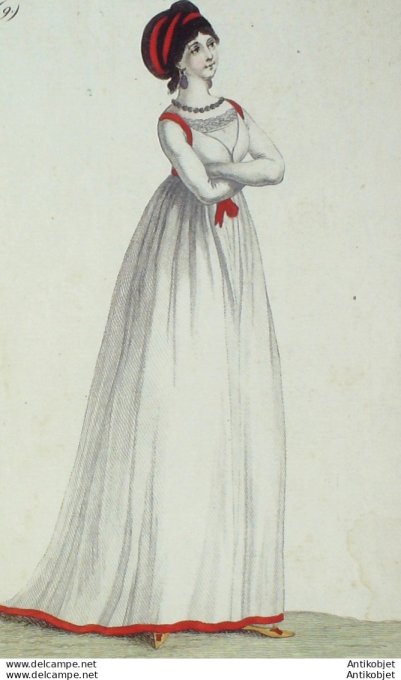 Gravure de mode Costume Parisien 1797 n° 09 (An 5) Fichu Chignon à la Grecque
