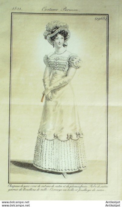 Costume Parisien 1821 # 1968 Robe de satin garnie et tulle