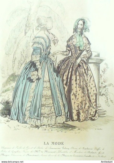 Gravure La mode 1843 # 15 (aquarelle old Fashion plate)