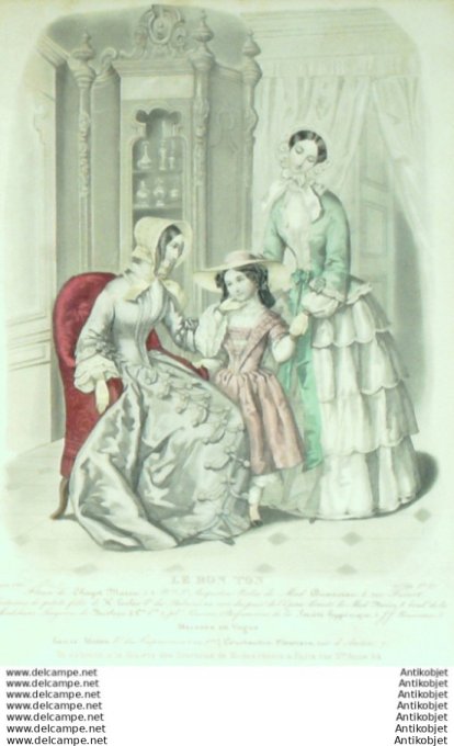 Gravure Mode Le Bon Ton 1849 16 # 37 (aquarelle old fashion plate)