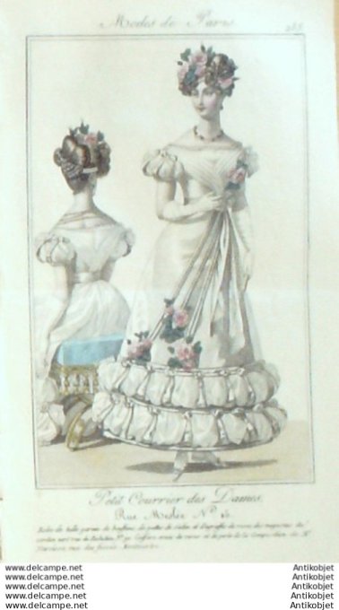 Gravure Mode Courrier des Dames 1825 #  285 (eau forte old Fashion plate)