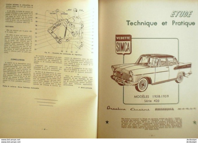R.T Automobile Simca Vedette régulateur Crouzet Sebem 158 # 1959