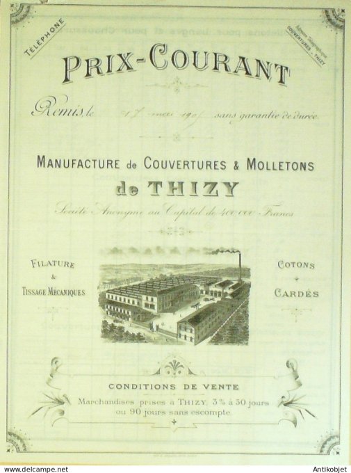 Catalogue de Manufactures de couvertures Molletons 1905 à Thizy