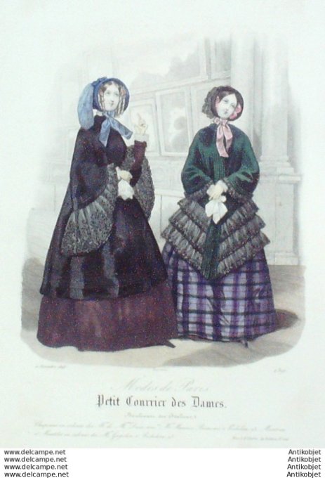 Gravure Mode Courrier des Dames 1848 # 2391 (eau forte old Fashion plate)