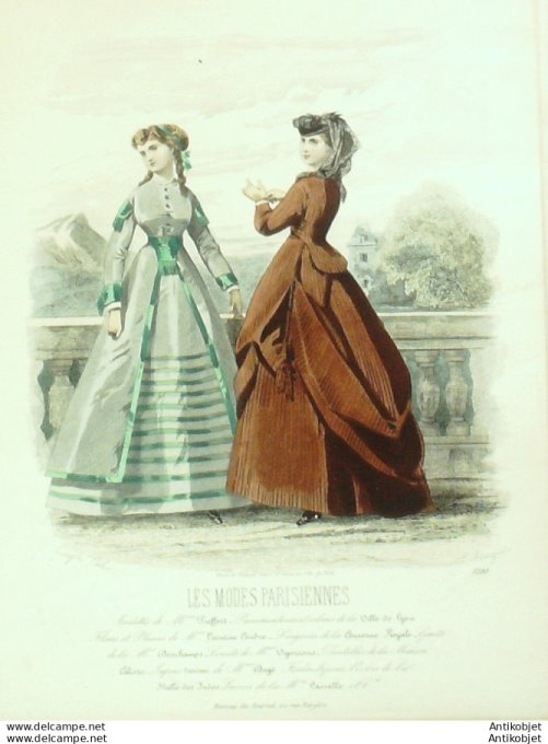 Gravure Les Modes Parisiennes 1865 #1280 Robes tissu imprimé Maison Pieffort