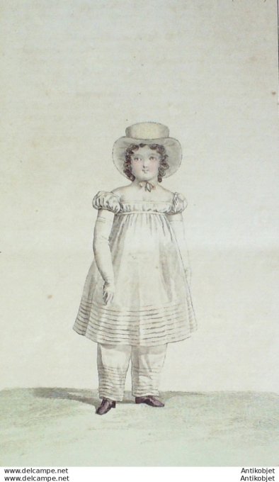 Gravure de mode Costume Parisien 1817 n°1662 Robe det pantalon de perkale