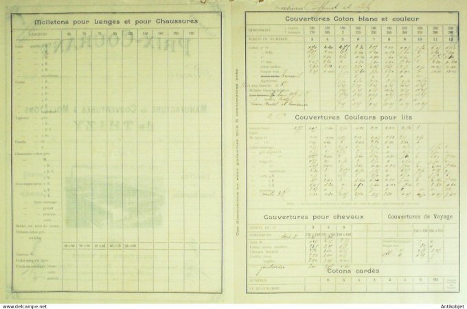 Catalogue de Manufactures de couvertures Molletons 1905 à Thizy