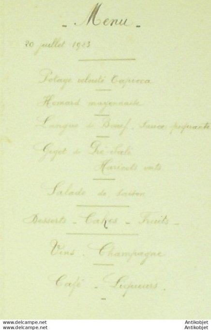 Menu illustrant une naissance 1923