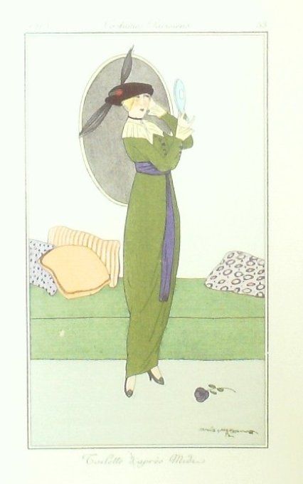 Gravure Costume Parisien 1913 # 53 Metzanov Aris (eau forte) Toilettes de loisirs