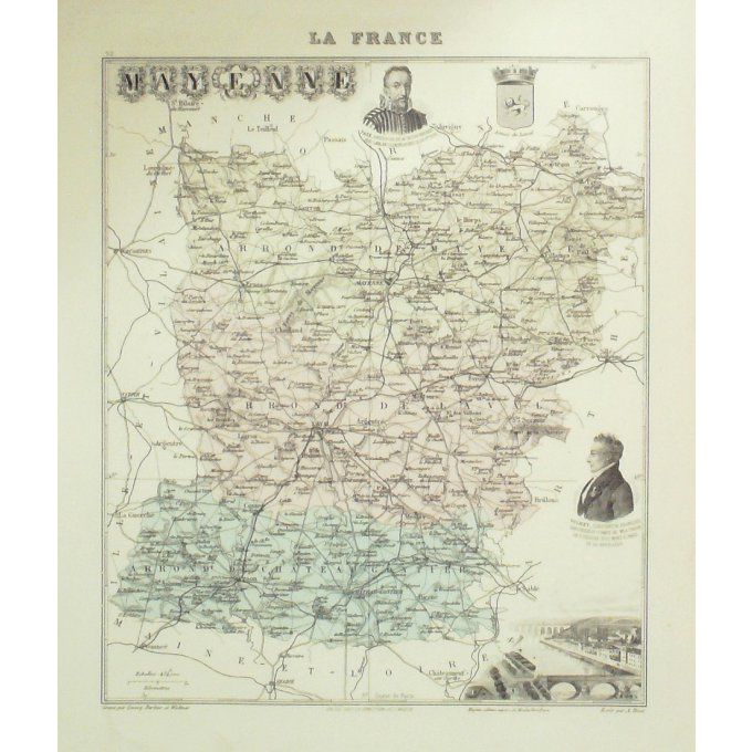 Carte MAYENNE (53) LAVAL Graveur LECOQ WALTNER BARBIER 1868