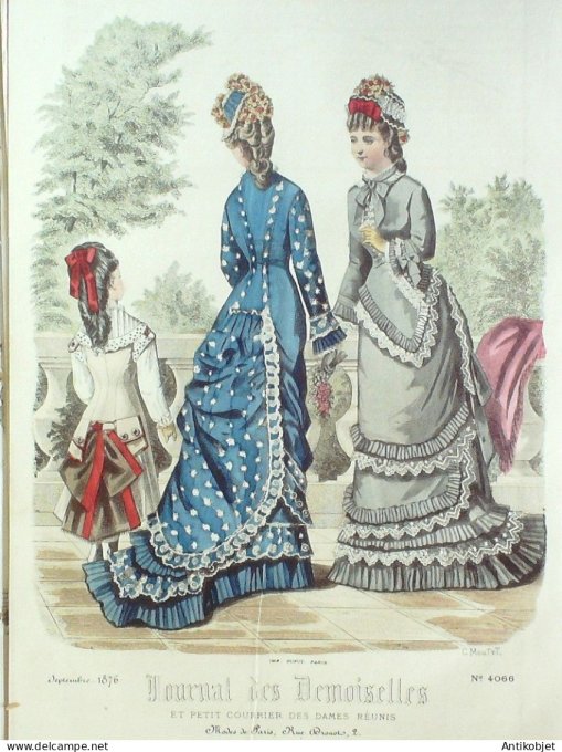 Gravure Mode J.Demoiselles 1876 # 4066 (aquarelle Old Fashion plate)