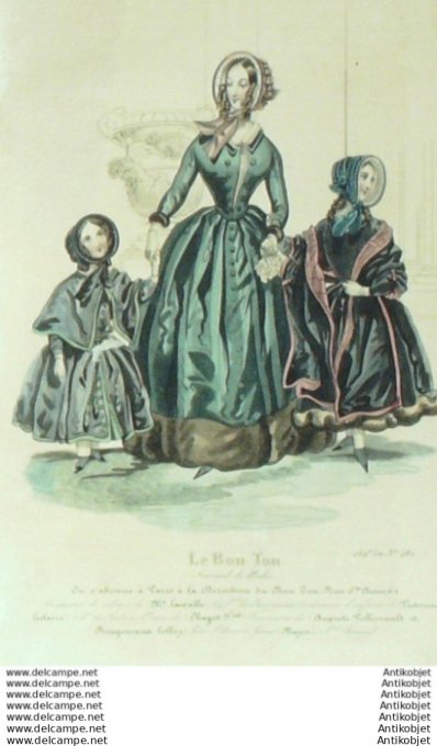 Gravure Mode Le Bon Ton 1840 # 480 (aquarelle old fashion plate)
