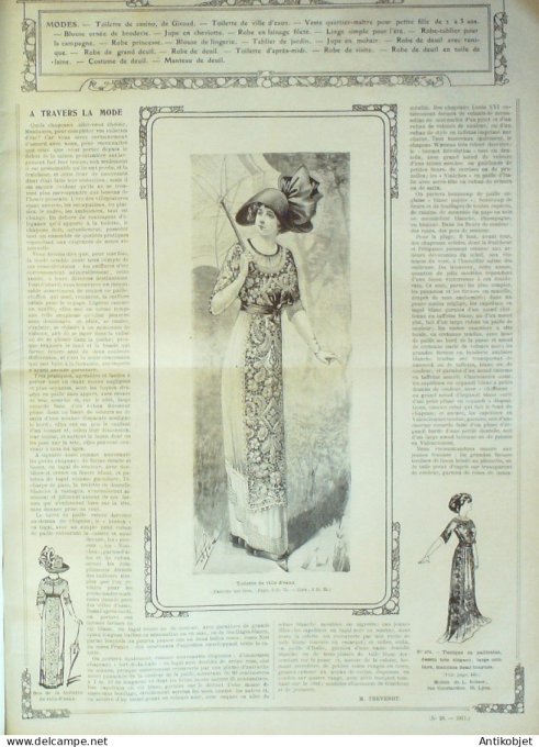 La Mode illustrée journal 1911 n° 28 Toilettes Costumes Passementerie
