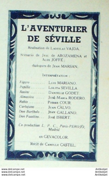 L'aventurier de Seville Luis Mariano Lolita Sevilla + Film