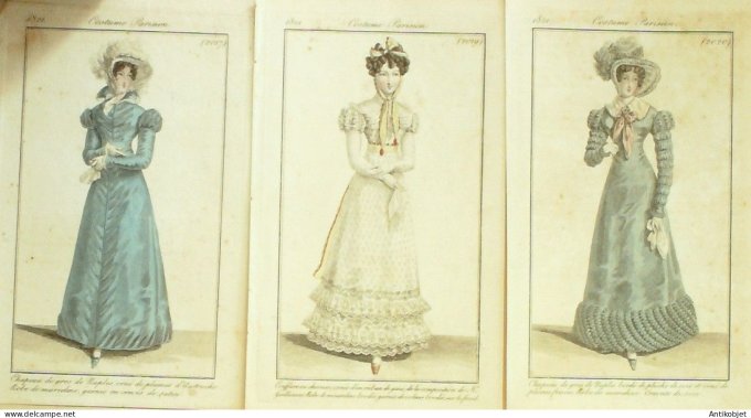 Gravures de mode Costume Parisien 1821 Lot 04 9 pièces