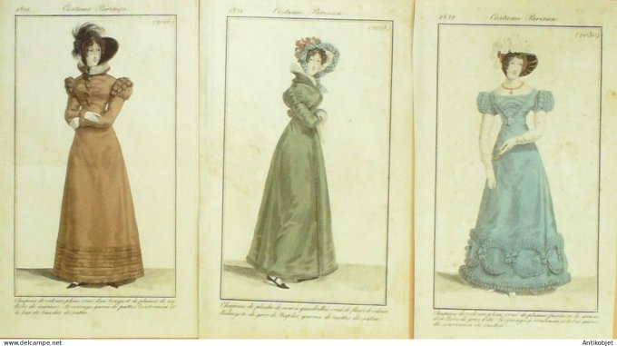 Gravures de mode Costume Parisien 1821 Lot 04 9 pièces