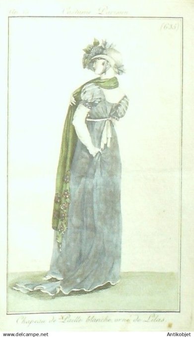Costume Parisien 1805 an 13 # 635 (eau forte) Chapeau de paille blanche