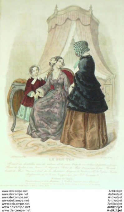 Gravure Mode Le Bon Ton 1849 16 # 35 (aquarelle old fashion plate)