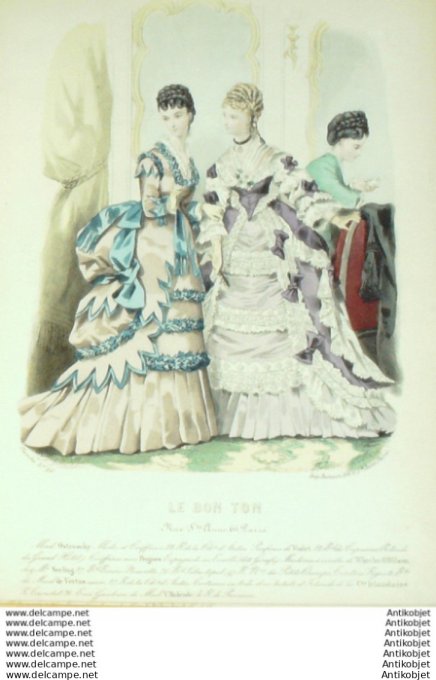 Gravure Mode Le Bon Ton 1873 # 92 (aquarelle old fashion plate)