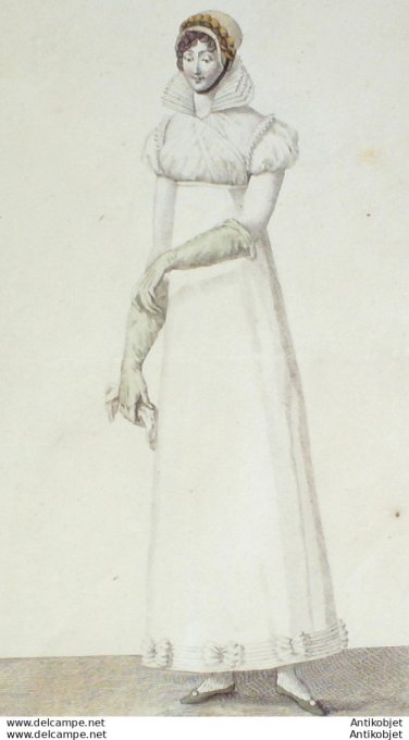 Gravure de mode Costume Parisien 1809 n° 983 Fichu à quadruple collet