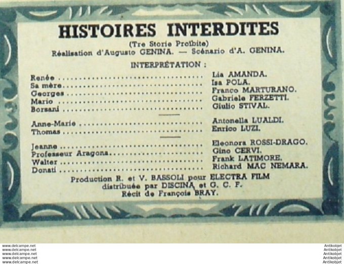 Mon Film 363 53-08- 58 Histoires interdites Eleonora Rossi Drago Isa Pola