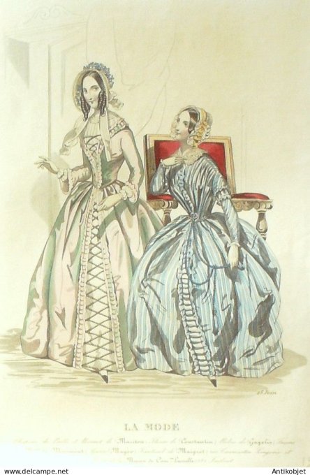 Gravure La mode 1843 # 13 (aquarelle old Fashion plate)