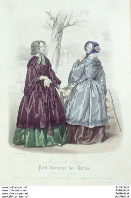 Gravure Mode Courrier des Dames 1848 # 2387 (eau forte old Fashion plate)