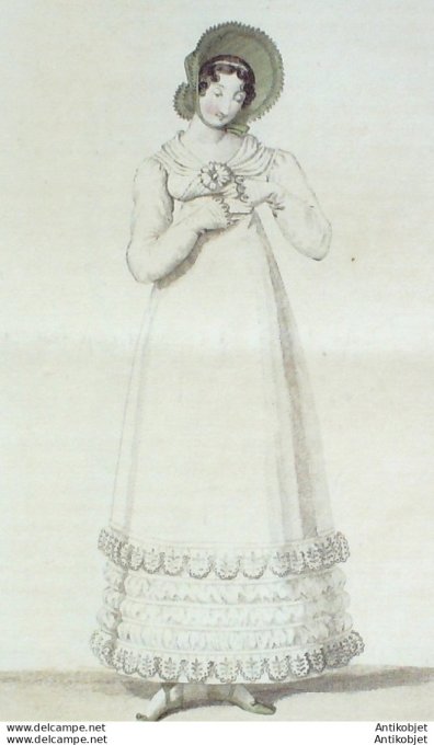 Gravure de mode Costume Parisien 1817 n°1679 Fichu noué en rosette croisée
