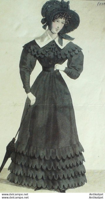 Costume Parisien 1824 # 2268 Blouse à pélerines Capote gros de Naples