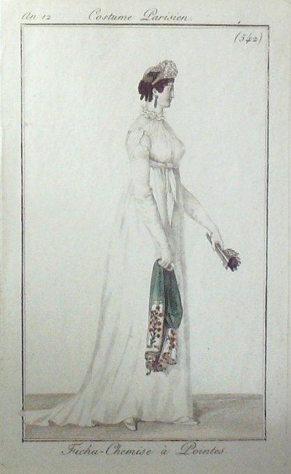 Gravure Mode Costume Parisien 1804 an 12 # 542 (eau forte old Fashion plate
