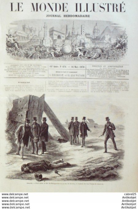 Le Monde illustré 1870 n°676 Tours (37) Bargnay Hilliers Espagne Madrid las Ventas Italie Rome Mont 