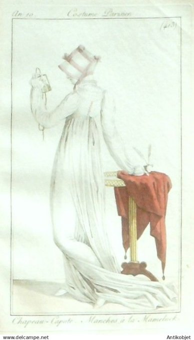 Costume Parisien 1802 an 10 # 413 (eau forte) Capote manches Mameluck