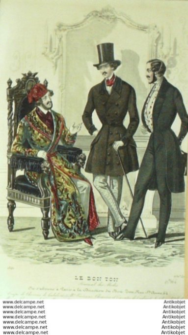 Gravure Mode Le Bon Ton 1840 # 466 (aquarelle old fashion plate)