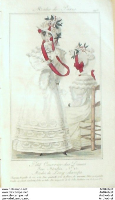 Gravure Mode Courrier des Dames 1825 #  295 (eau forte old Fashion plate)