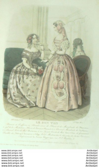 Gravure Mode Le Bon Ton 1850 17 #  1 (aquarelle old fashion plate)